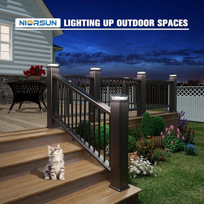 NIORSUN Solar Post Lights Outdoor, Fence Post Solar Lights Cool White, Waterproof, Garden Patio Fence Deck Decor, 4x4 Posts Cap Wood Vinyl, Black 12 Pack