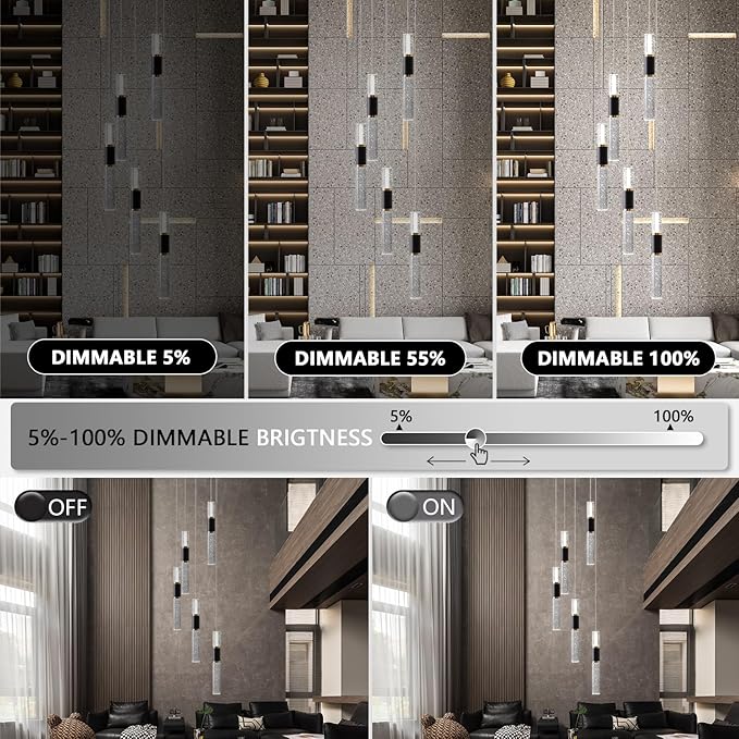 5-Light Modern Pendant Lights Kitchen Island Lighting Fixture,Dimmable Mordern LED Pendant Light with Remote,Black Gold Modern Led Chandelier for Dining Room