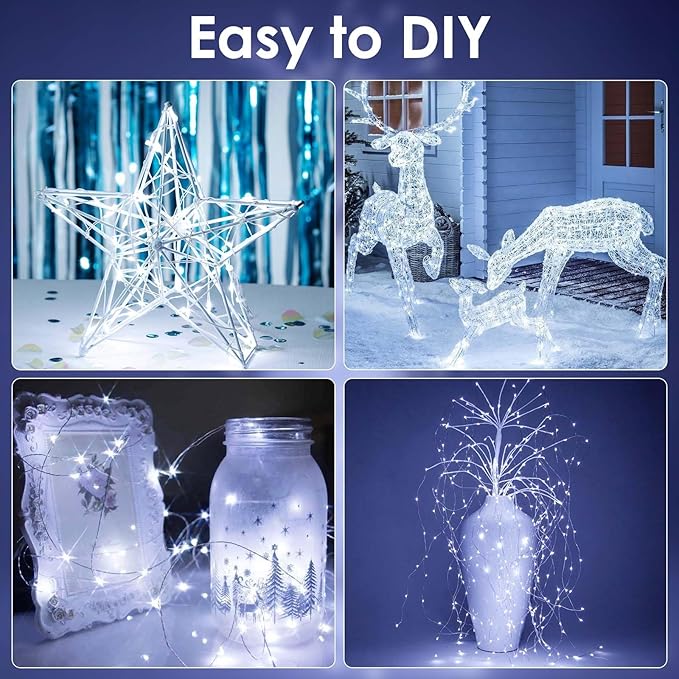 2-Pack Fairy Lights Battery Operated with Timer, 16FT 50 LED String Lights Indoor Outdoor, Cuttable Starry Fairy Lights Waterproof for Christmas Home Bedroom Wedding DIY Centerpiece Decor (Cool White)