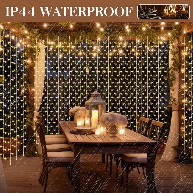 Aurelema 900 LED 30 x 9.5 Ft Christmas Curtain Lights 8 Modes Outdoor Fairy Lights with Remote Plug in Hanging String Fairy Light Waterproof for Bedroom Wall Window Backdrop Wedding Christmas Decor