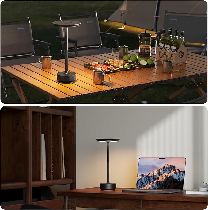 TBBGA 2 Pack Rechargeable Table Lamps Cordless, Portable 5000mAh Outdoor Table Light, 3 Color Stepless Dimming LED Table Lamp with Memory Function, for Home/Dinner/Patio/Restaurant.(Black)