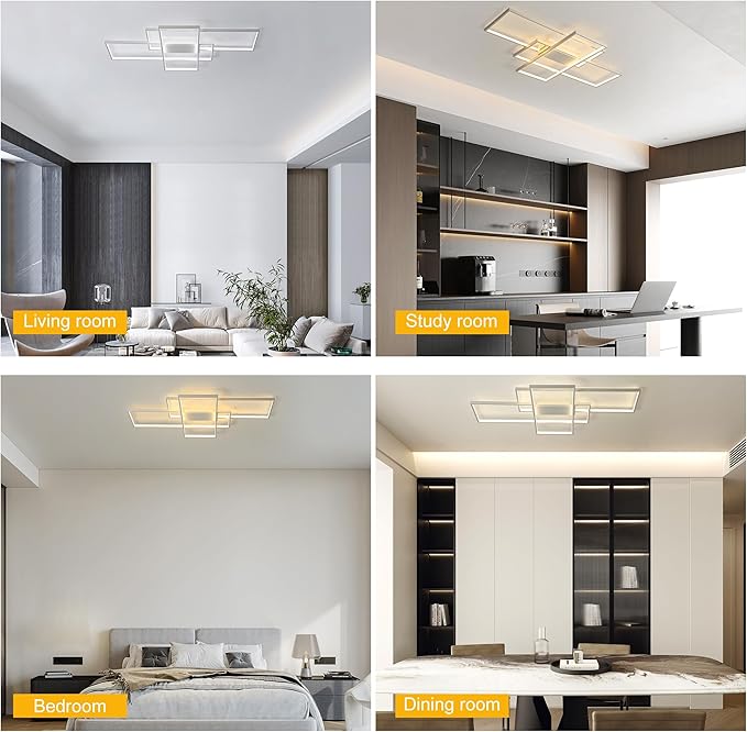 Jaycomey Modern Ceiling Light Dimmable LED Chandelier with Remote Control,50W 3-Layer Square Ceiling Lamp Acrylic Flush Mount Ceiling Lights Fixtures for Bedroom Dining Living Room Kitchen(White)