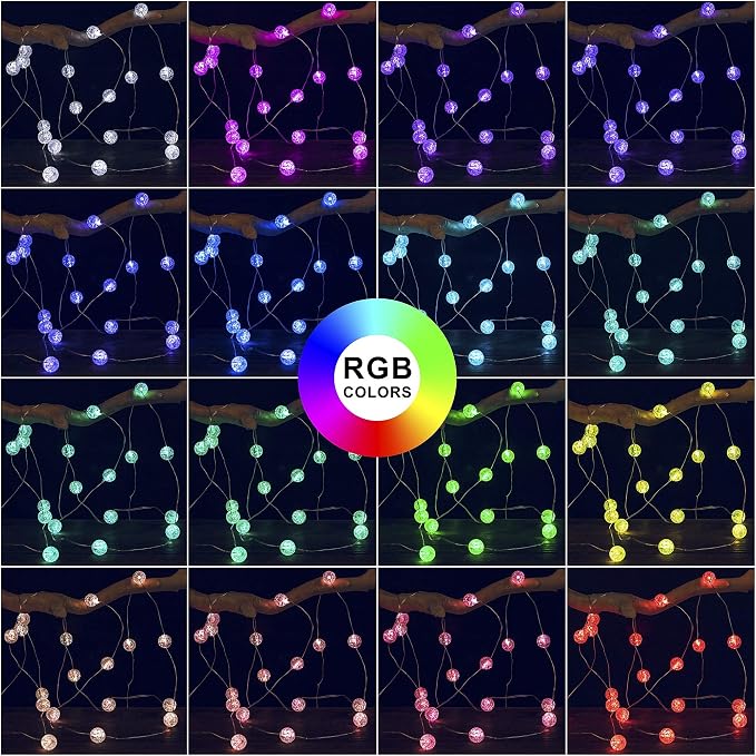 Globe String Lights for Bedroom,Crystal Crackle Small Ball Lights for Classroom,17 Vibrant Color 10FT 30 LED USB Operated with Remote Fairy Light for Indoor,Outdoor,Wedding,Christmas,Party,RGB