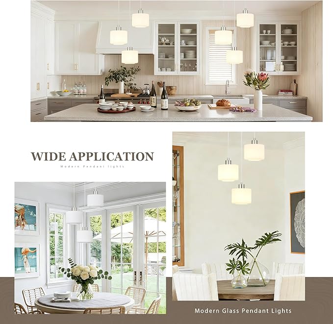 Brushed Gold Dining Room Chandelier Light Fixture, 3-Light Pendant Lighting with Milk Glass, Modern Kitchen Island Cluster Hanging Pendant Lights for Kitchen Dining Room, OS-YQ8153-3BGW
