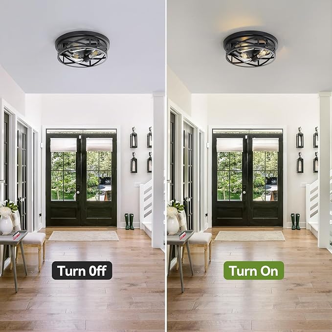 13 inch Black Flush Mount Ceiling Light Fixtures,3-Light Modern Hallway Light Fixtures Ceiling, Black Lights Fixture Ceiling Mount for Farmhouse,Kitchen, Bedroom (1 Pack)