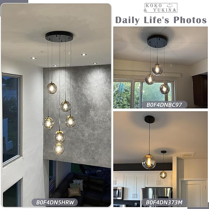 KoKo&Yukina 6 Inch Globe Pendant Light Gold Globe Pendant Lights Kitchen Island Mid Century Light Fixture with Grey Glass Shade for Dining Room