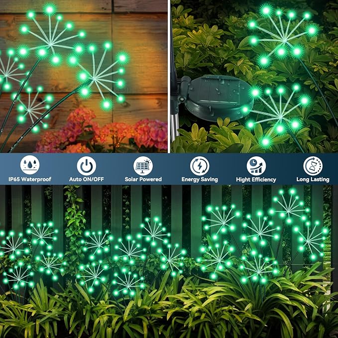 Slyuexu Solar Garden Lights 2 Pack Waterproof Swaying Starburst Light Solar Outdoor Lights for Yard Patio Walkway Pathway Party Wedding Decoration, Unique Gifts for Women, Green