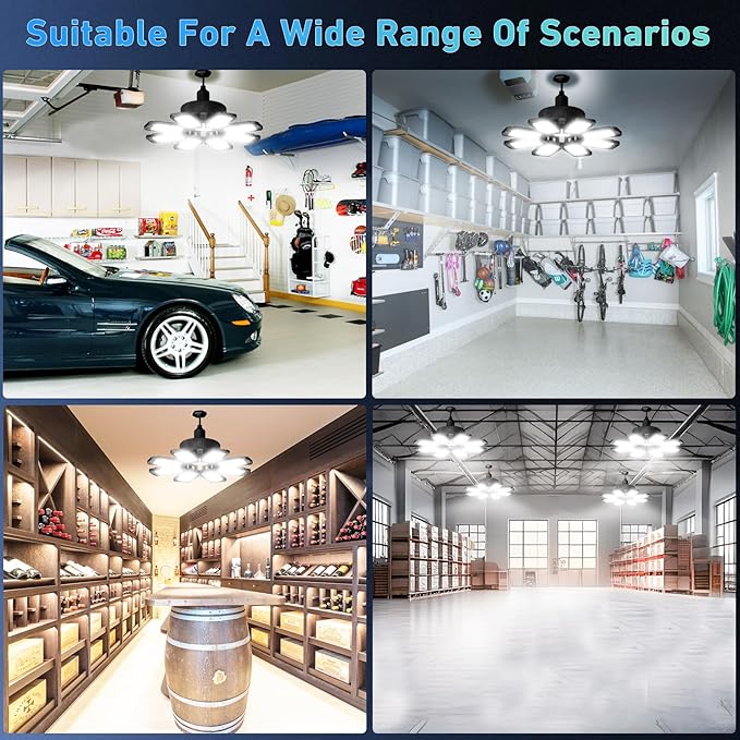 Garage Light 6 Pack - 240W 24000LM 6500K Garage Lights Ceiling LED with 8+1 Deformable Panels, E26/E27 Screw Socket in LED Shop Light for Workshop, Basement, Gym, Barn, Warehouse etc Bay Lighting