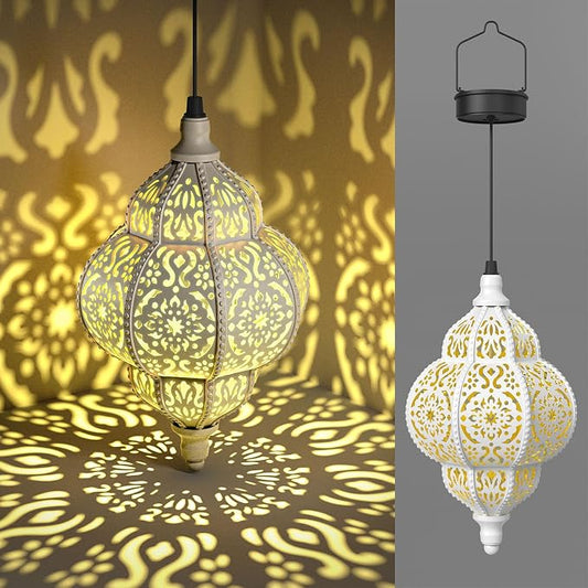 Hapjoy Hanging Solar Lights Outdoor Garden Decor Solar Lantern Waterproof Plastic Moroccan Outdoor Decorations for Patio Pathway Yard Backyard Garden Decorative (1, White)