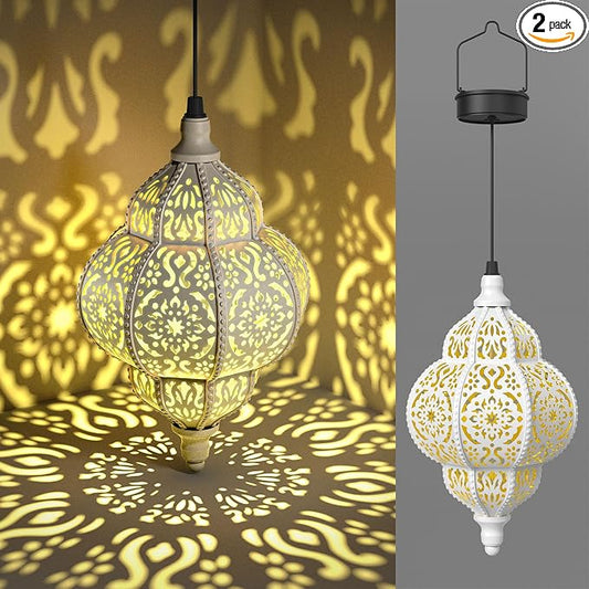 Hapjoy Hanging Solar Lights Outdoor Garden Decor Solar Lantern Waterproof Plastic Moroccan Outdoor Decorations for Patio Pathway Yard Backyard Garden Decorative (2, White)