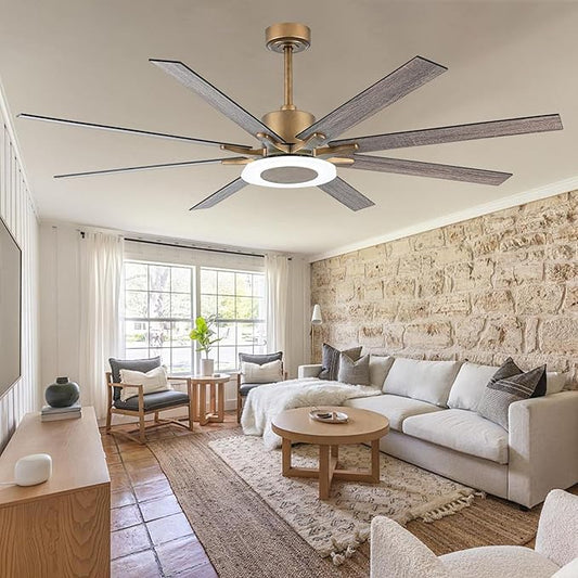 65" Vintage Black and Brushed Gold Ceiling Fan with Light, 6-Blade DC Motor, Reversible Quiet Fan with LED Module, Downrod Mount Large Ceiling Fan for Living Room Bedroom Patio