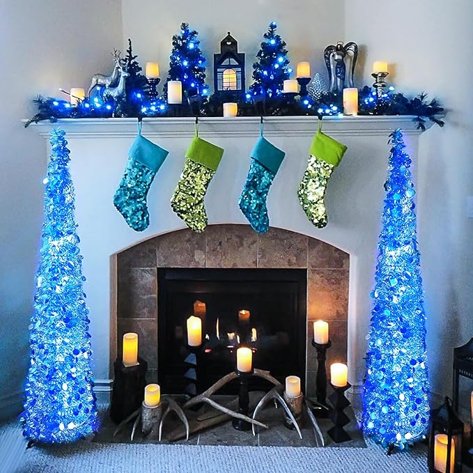 JMEXSUSS 250 LED Blue String Lights Indoor, 91.5ft Connectable Christmas Lights Outdoor Waterproof, 8 Modes Blue Christmas String Light for Party Garden Tree Halloween Decoration
