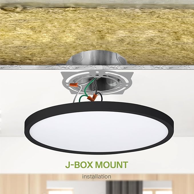 ASD LED 12" Round Flush Mount Ceiling Light Fixture, Low Profile Surface Lighting | 5CCT, Dimmable, Ultra-Thin, ETL Listed | 24W 1900LM 2700-6000K 120V | Kitchen, Hallway Lamp | Black, 12 Pack