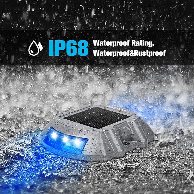 VOLISUN Solar Deck/Dock Lights, 16-Pack Led IP68 Waterproof Outdoor Warning Step Lights for Driveway Sidewalk Garden Pathway Yard (Blue, Auto On/Off