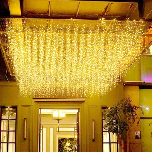 LED Icicle Christmas Lights, 16.4FT 168 LEDs 8 Modes Extendable Eaves Short Curtain Twinkle Dangling Fairy String Lights for Indoor Party Wedding Outdoor Decorations, Warm White, 5M08