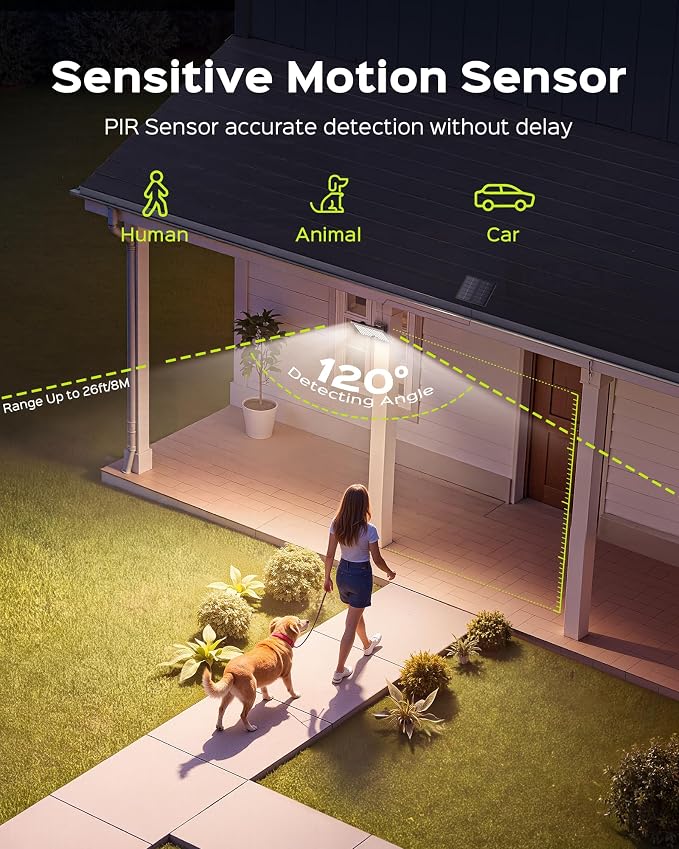 JACKYLED Motion Solar Lights Outdoor, 113 LED Cool White Bright Solar Flood Lights Waterproof, Dusk to Dawn Outdoor Solar Powered Security Lights for Fence Porch Patio Yard Garage, 2 Pack