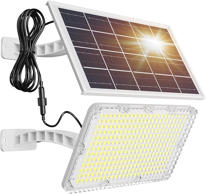 JACKYLED Solar Dusk to Dawn Light Outdoor 1000 Lumens 299 LED Solar Security Lights with Extension Cord, IP65 Waterproof Solar Lights Outdoor Wall Spotlight Bright for Garden Patio