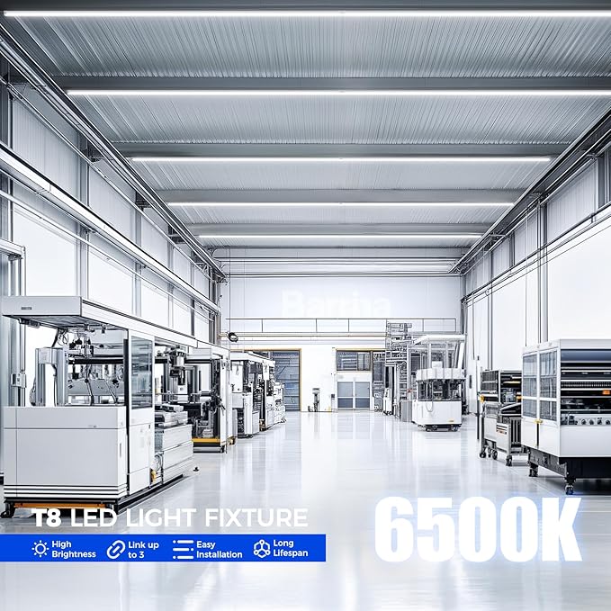 Barrina LED Shop Lights, 8FT 100W 15000LM 6500K, Super Bright White, V Shape, Clear Cover, High Output, Linkable, T8 LED Tube Light, for Garage 8 Foot with Plug (Pack of 12)