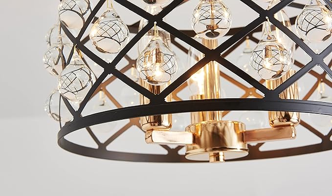 AGV LIGHTING CH013BB Farmhouse Semi Flush Mount Ceiling Light Fixture, E12 Base 3-Lights, D13 x H12, Matte Black & Light Gold Finish