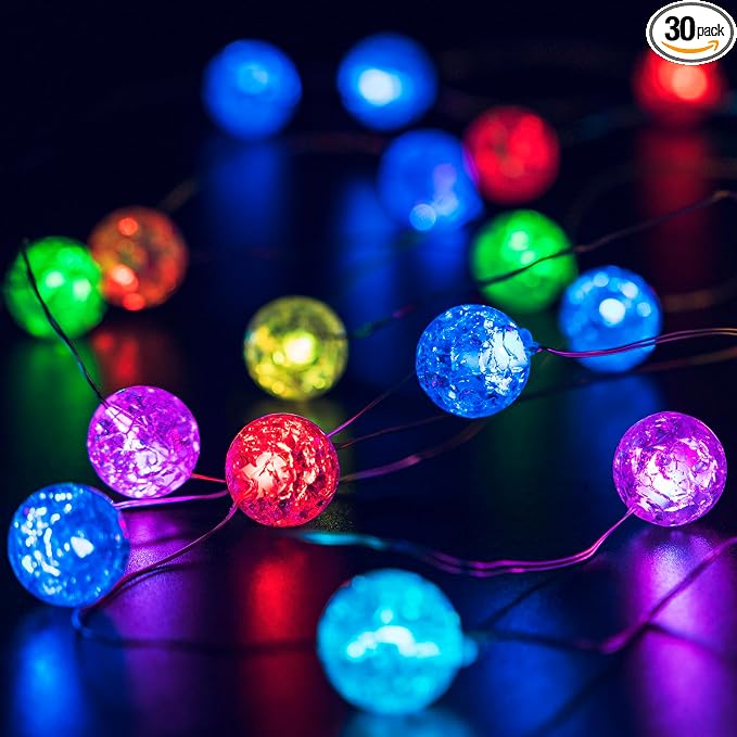 Globe String Lights for Bedroom,Crystal Crackle Small Ball Lights for Classroom,17 Vibrant Color 10FT 30 LED USB Operated with Remote Fairy Light for Indoor,Outdoor,Wedding,Christmas,Party,RGB