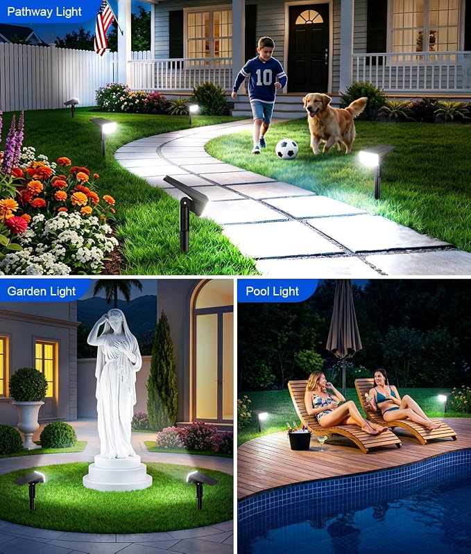 LETMY Solar Spot Lights Outdoor Waterproof IP65, 104 LEDs Outdoor Lights, 2-in-1 Auto On/Off Solar Powered Spotlights, Outdoor Solar Lights for Yard, Garden, Pathway & Wall, 4 Pack, Cool White