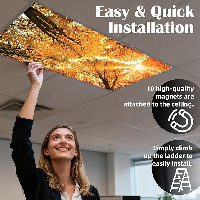 ANGSYLTH 8 Pcs Fluorescent Light Covers - 4 x 2 Feet Covers for Ceiling Lights, 8 x 10 Magnetic Light Filters for Classroom, Office, Hospitals