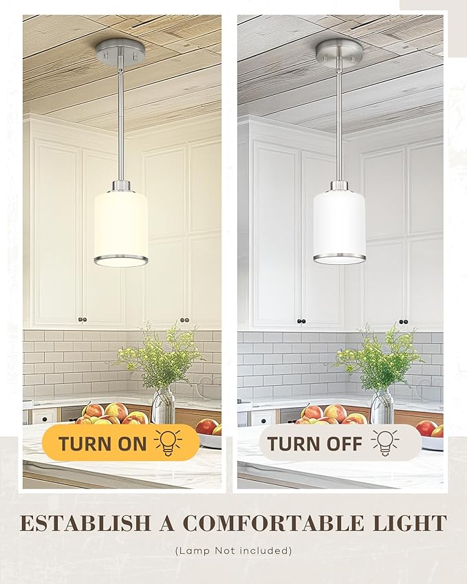 Beionxii Brushed Nickel Pendant Lights Kitchen Island, Hanging Lights Fixtures with Milk Glass, Kitchen Pendant Lighting Over Island, Hanging Lights for Sink, Dining Room, Entryway, BX-PL02BN