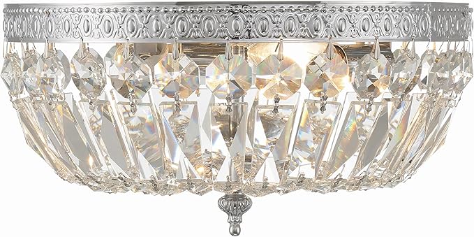 Crystorama 2 Light Clear Italian Crystal Flush Mount (Polished Chrome, 12")