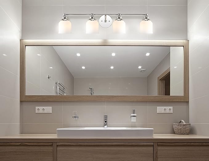 JONATHAN Y 33.25" Chrome Modern Farmhouse LED Vanity Light Wall Sconce Fixture, Frosted White Glass Shade, Dimmable Wall Lamp for Bathroom Mirror Kitchen Sink, UL Listed (JYL7552A)