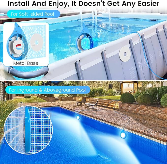 LyLmLe LED Pool Light, 40W Smart Magnetic Pool Lighting with APP Control, 12V Double Lamp with 21ft Cord for Each Light, 1600lm, IP68 Waterproof Nicheless Lights for Inground Aboveground Pools