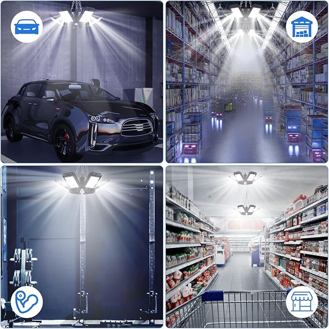 LED Garage Lights 2 Pack -180W, 18000LM 6500K Led Shop Light with 6+1 Deformable Panels, Basement Barn Light Garages Ceiling Lights, E26/E27 for Garage, Warehouse, Shop, Basement