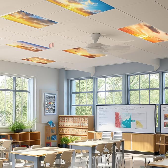 6 Pcs Fluorescent Light Covers with 60 Magnets Decorative for Classroom Ceiling Lights 4 x 2 Feet Magnetic Light Cover Filter Easy Install for Office Hospital Home Ceiling Supplies (Orange Sky)