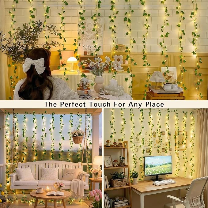 JMEXSUSS Vines Lights for Bedroom, 9.8ft x 9.8ft with Remote, 300 LED Fairy Lights with Vines, Artificial Ivy Curtain Light for Wall Dorm Wedding Indoor Decor