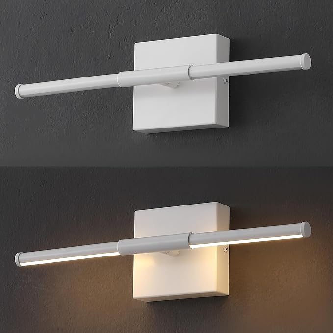 JONATHAN Y 16.25" White Modern Dimmable Integrated LED Wall Sconce, Minimalist Adjustable Metal Vanity Light for Bathroom Mirror, Bedroom, Hallway, 3000K, ETL Listed (JYL7039G)