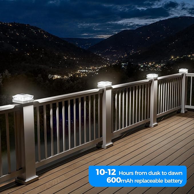 JOFIOS Solar Post Cap Lights, 6500K Cool White IP65 Waterproof Solar Powered Fence Light for 4x4 Wood Post & 5x5 Vinyl Fence, Deck Patio Garden Yard Outdoor Landscape Lighting, ABS Material