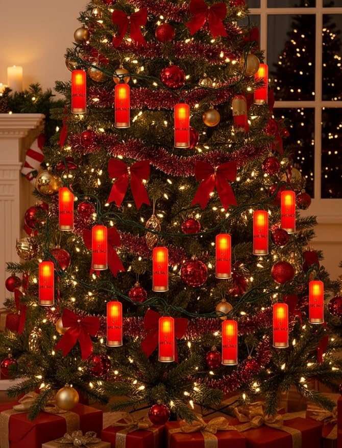 8.5Ft LED Shotgun Shell Christmas Light Outdoor, Christmas Decorations Lights with 10 LED Red Bullets Bulbs, Hanging Bullets String Lights for Patio Garden Backyard Party Xmas Tree Decor, Green Wire
