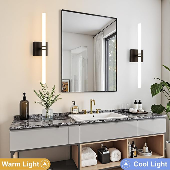 Bathroom Light Fixtures,Black 18W LED 360° Full Lighting Modern Wall Sconce Vanity Light with 5-Color Dimmable 3000K-6000K, 22.05inch Vanity Lighting for Bath, Powder Room, Bedroom, Hallway
