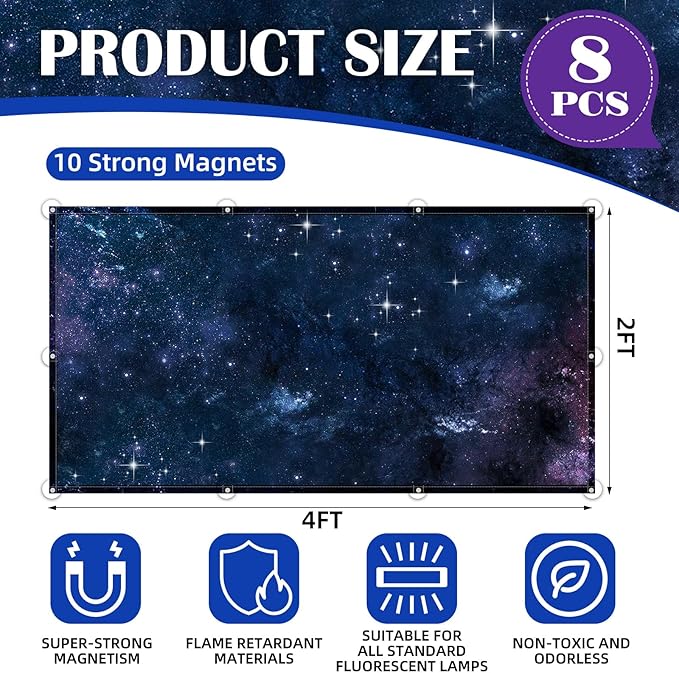 ANGSYLTH 8 Pcs Fluorescent Light Covers - 4 x 2 Feet Covers for Ceiling Lights, 8 x 10 Magnetic Light Filters for Classroom, Office, Hospitals