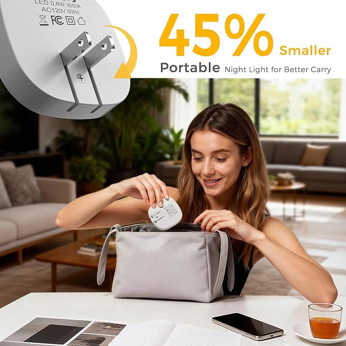 L LOHAS LED Night Lights Plug into Wall, Foldable Night Light with Dusk to Dawn Sensor, 2 Brightness Level, Ideal Nightlight for Bathroom, Hallway, Kitchen, 3000K Soft White, 4 Pack