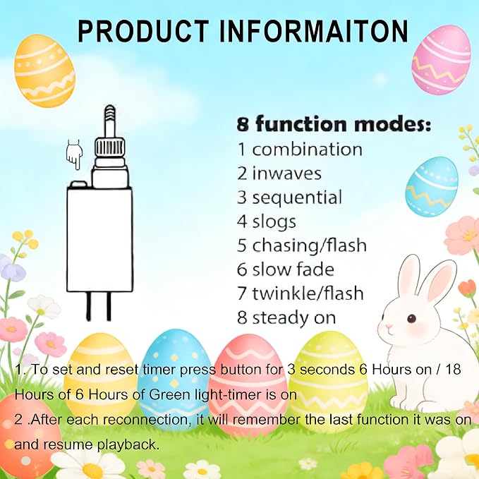 Dazzle Bright Easter Lights, 222LED 9FT Pastel Rabbit and Eggs Curtain String Lights with 8 Modes, Plug in Easter Decorations for Indoor Window Outdoor Party Decor (Pastel)