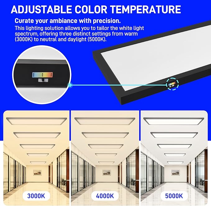 hykolity 1x4 FT LED Flat Panel Light,4800lm 48W Dimmable Edge-Lit Ceiling Lighting Fixture. 3000K/4000K/5000K Built-in Driver Surface Flush Mount Lights for Kitchen Garage,2 Pack