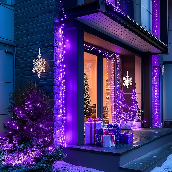 JMEXSUSS 150 LED Purple Christmas Lights Indoor, 8 Modes Connectable String Lights Outdoor Waterproof, 59FT Purple Twinkle Fairy Light for Tree Party Bedroom Home Christmas Decorations (Pack of 2)