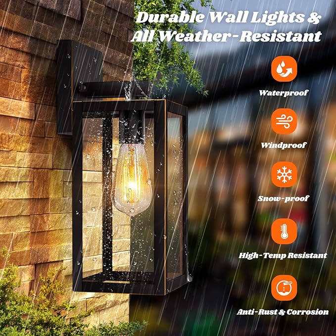 2-Pack Outdoor Lights for House, Waterproof Bronze Exterior Light Fixtures with Clear Glass, Anti-Rust Outside Wall Lanterns Sconces, Front Porch Lights for Garage Doorway, Bulbs Not Included