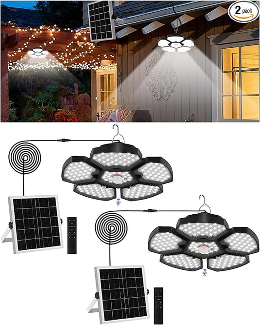 T-SUN Solar Shed Light Indoor Outdoor, 1200LM 156LED Motion Sensor Pendant Light with 5 Lighting Modes & Remote, Daytime Available Waterproof Indoor Light for Shed Barn Gazebo Shop Garage