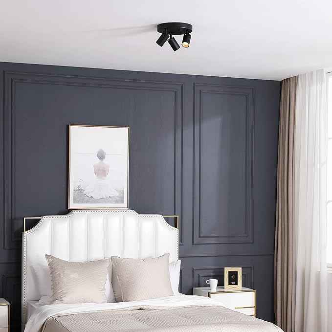 Shura - Round 3-Light Black Integrated LED Ceiling Light w/ Rotatable Heads, Adjustable Flush Mount Ceiling Light, 3000K, 1365 Lumens