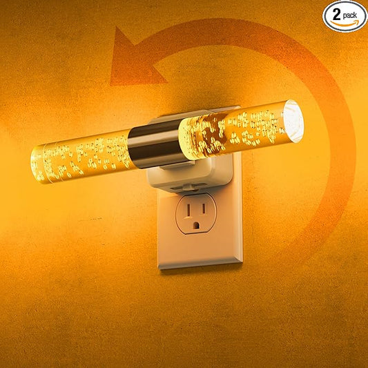 L LOHAS LED Amber Night Light, 2-Pack, Bubble Acrylic Night Lights Plug into Wall, 180° Rotating Nightlights, Light Sensor, Yellow Nightlights Dimmable, Sleep Light for Kids Bedroom Bathroom Hallway