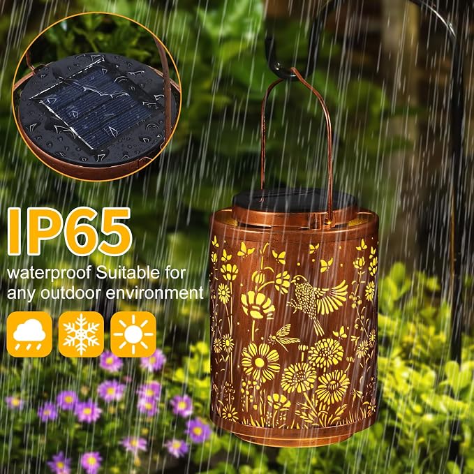 Solar Lanterns Garden Decor Birthday Gifts for Women Mon Grandma Metal Hanging Solar Lights Waterproof Outdoor Decoration for Outside LED Lanterns for Yard Patio Lawn (Birds)