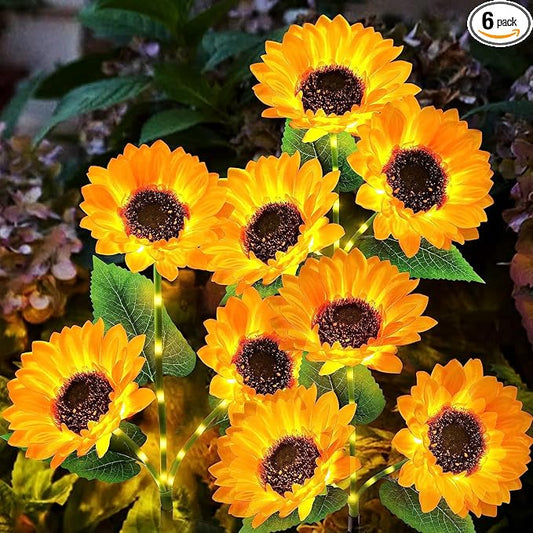 KOOPER Solar Lights Outdoor Garden Decor - Upgraded 6 Pack Solar Garden Lights with 18 Bigger Sunflower Lights, Solar Flowers Outdoor Waterproof for Flower Bed Yard Decor, Gift for Women Mom Grandma