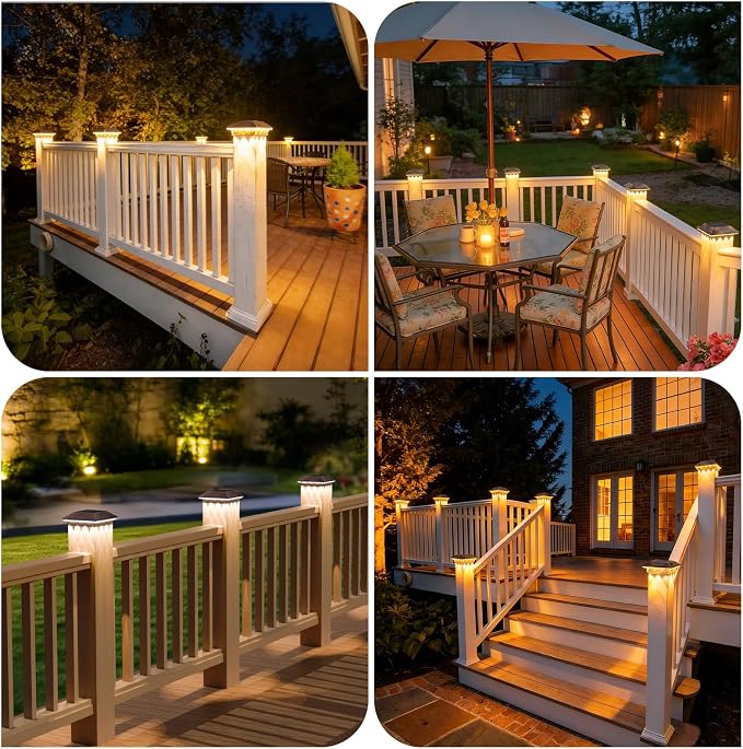 Mlambert 16 Pack Solar Post Cap Lights Outdoor - 3 Lighting Modes Waterproof LED Solar Post Lights Fit 3.5×3.5 Wood/4×4 Vinyl Fence Deck Posts, Brown