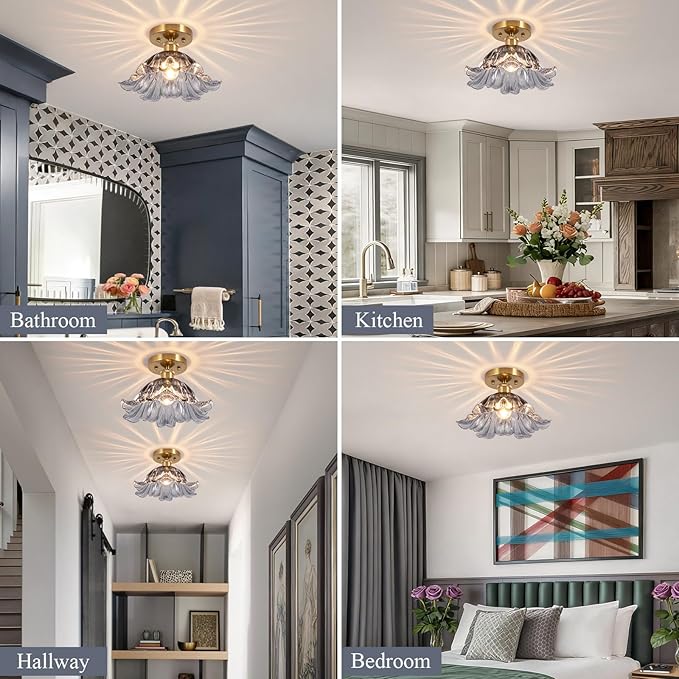 Semi Flush Mount Ceiling Light,Hallway Vintage Lights Fixture Ceiling 11" E26 Gray Blue Vintage Light Fixtures for Closet Hallway Kitchen Dining Room